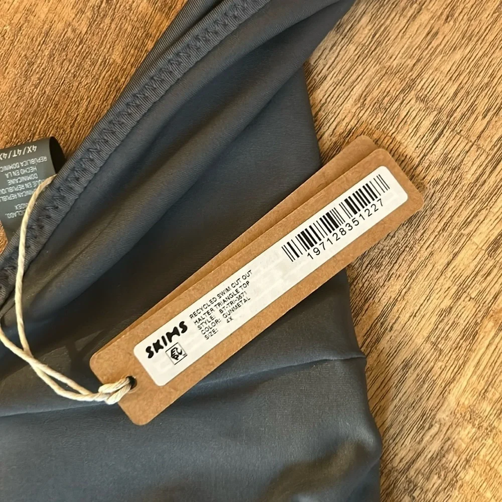 SKIMS (B9) recycled swim cut out halter triangle top Top 4X NWT GUNMETAL